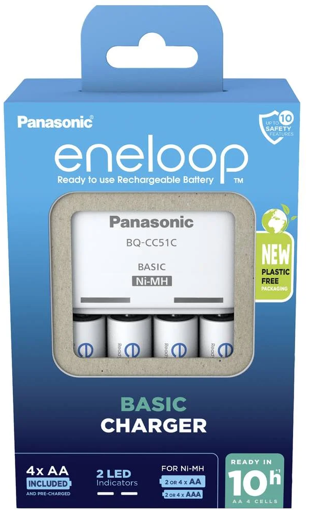 Panasonic Basic BQ-CC51 + 4x eneloop AA Stekkerlader NiMH AAA (potlood), AA (penlite)