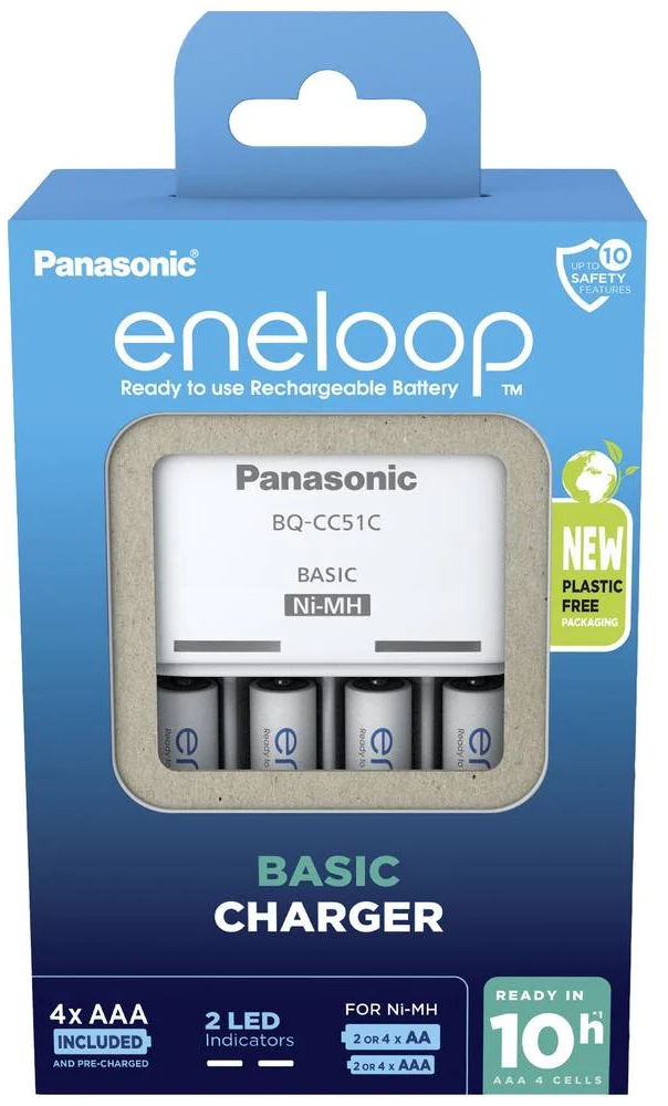 Panasonic Basic BQ-CC51 + 4x eneloop AAA Stekkerlader NiMH AAA (potlood), AA (penlite)